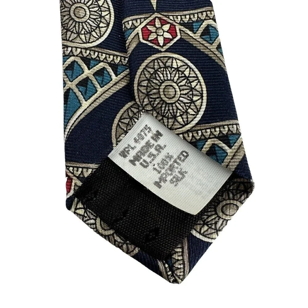 Oscar De La Renta Tie Mens Navy Medallion 100% Silk Necktie Woven Made in Italy